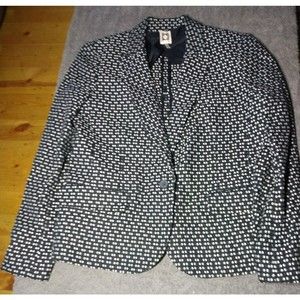 Anne Klein Women's Blazer Size 12 Button Down Black with White Dots Long Sleeve.